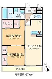 リバーヴィクトワール 2LDKの間取図画像