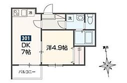 ＭＥＬＤＩＡ鷹の台 3階1DKの間取り