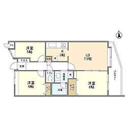 アルス立川 5階3LDKの間取り