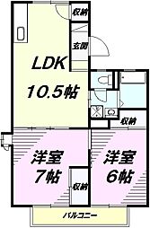 グリーンハイツ 2階2LDKの間取り