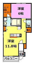 サクラフルール 1LDKの間取図画像