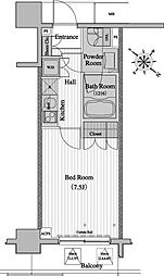 東京メトロ有楽町線 月島駅 徒歩1分の賃貸マンション 7階1Kの間取り