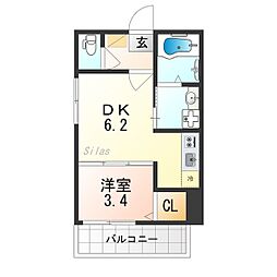KayOto residence 久世上久世町 2階1DKの間取り