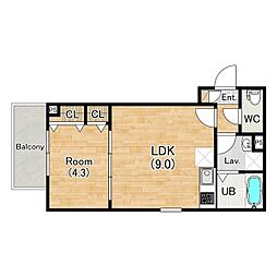 神戸市西神・山手線 上沢駅 徒歩4分の賃貸アパート 1階1LDKの間取り