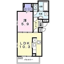 パティオベル 2階1LDKの間取り