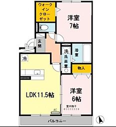 ファミリーメイト矢田B棟 1階2LDKの間取り