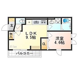 MOCXION桃山 2階1LDKの間取り