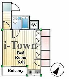 山口ビル 7階ワンルームの間取り