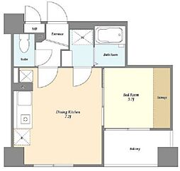 ISM東中野 2階1DKの間取り