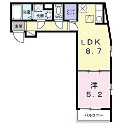 オーレヴィア 1階1LDKの間取り