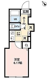 丘の上のフルール 3階1Kの間取り