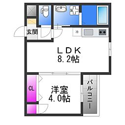 JR関西本線 加美駅 徒歩9分の賃貸アパート 2階1LDKの間取り
