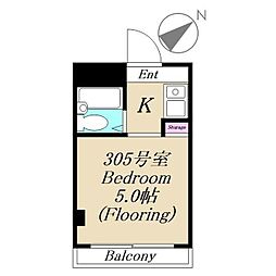 芦花公園ハイツ 3階ワンルームの間取り