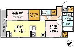座間市相武台1丁目アパート 2LDKの間取図画像
