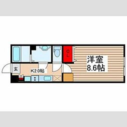 クラージュ柏 2階1Kの間取り