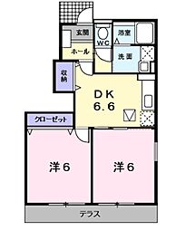 ブライトヒルズA 2DKの間取図画像
