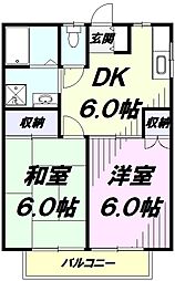 メゾンソレイユ 2階2DKの間取り