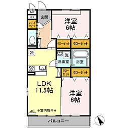 グレイスコート湘南 2LDKの間取図画像