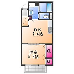 ピアチェーレ2 1DKの間取図画像