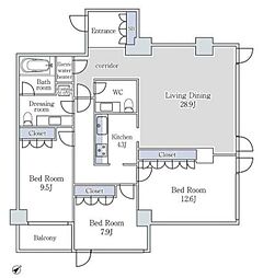 JR山手線 原宿駅 徒歩3分の賃貸マンション 2階3LDKの間取り