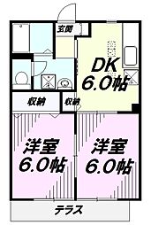 エーデルハイム 1階2DKの間取り