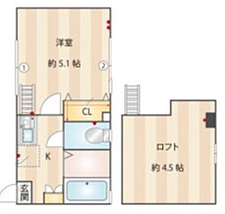 G・Aヒルズ弘明寺 B棟 2階1Kの間取り