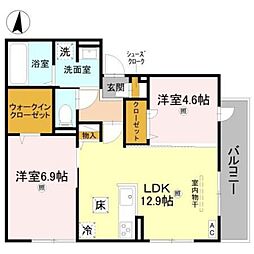 GRAMM松室吾田神町C 2LDKの間取図画像
