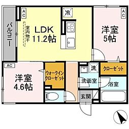 京王線 京王八王子駅 徒歩7分の賃貸アパート 3階2LDKの間取り