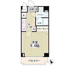 ラフィネ築地 2階1Kの間取り