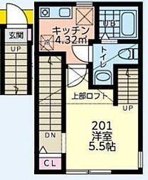 エルフォルク淵野辺 2階1Kの間取り