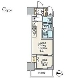 クレストコート池上 9階1LDKの間取り