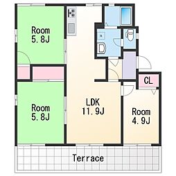 フレグランス今福 1階3LDKの間取り