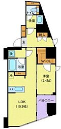 都営大江戸線 若松河田駅 徒歩2分の賃貸マンション 2階1LDKの間取り