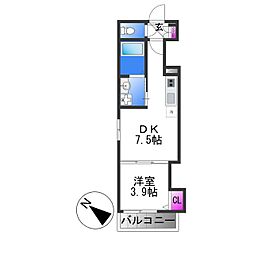 GRAND SUN 2階1DKの間取り