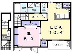 ベル ソレイユ 2階1LDKの間取り