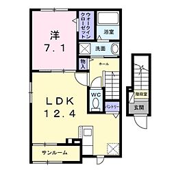 キイライシャン 2階1LDKの間取り