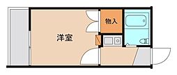 コーポスリーエフ 1階1Kの間取り
