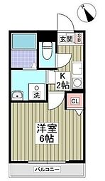 パルトネール東久保 1Kの間取図画像