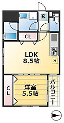 アネシスコート門口 4階1LDKの間取り