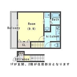 エステイトE桂川B棟 1Kの間取図画像