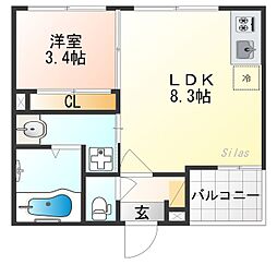 S＆L花園 3階1LDKの間取り