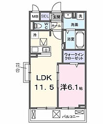 ベル ブライト 1LDKの間取図画像