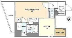 オーキッドレジデンス渋谷富ヶ谷 6階1LDKの間取り