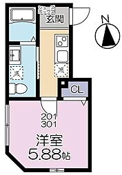 グランシャレー千住旭町 1Kの間取図画像