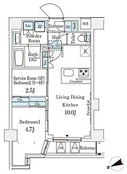 アジールコート山手動坂 7階2LDKの間取り