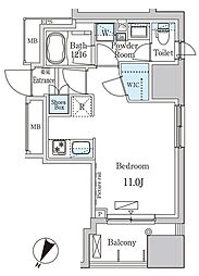 パークアクシス小伝馬町 13階ワンルームの間取り