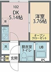 カインドネス柳沢中央 1DKの間取図画像