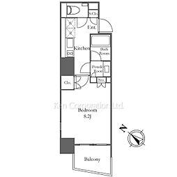 パークハビオ赤坂タワー 14階1Kの間取り