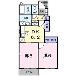 コモドヴィラ2 2DKの間取図画像