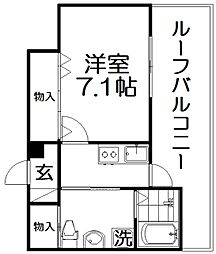 ダブルツリー7番館 1Kの間取図画像